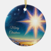 Kerstster, charmant winterlandschap 's nachts keramisch ornament (Voorkant)