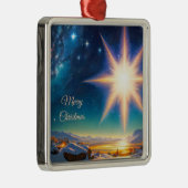 Kerstster, charmant winterlandschap 's nachts metalen ornament (Rechts)