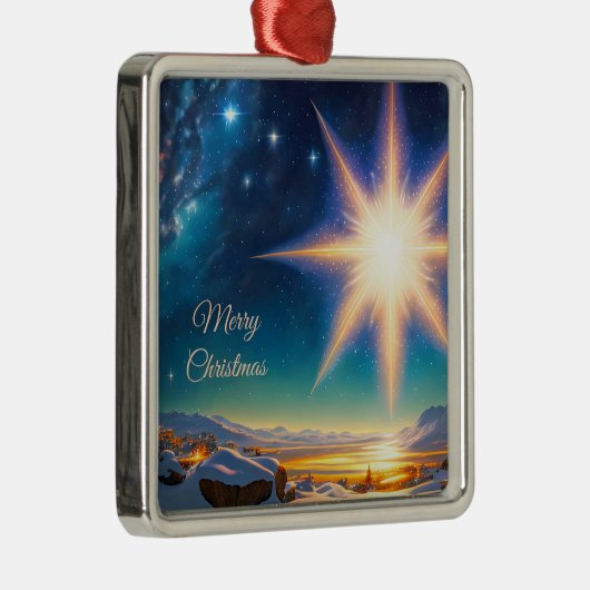 Kerstster, charmant winterlandschap 's nachts metalen ornament (Rechts)