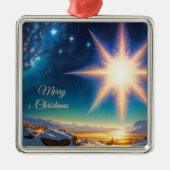 Kerstster, charmant winterlandschap 's nachts metalen ornament (Voorkant)
