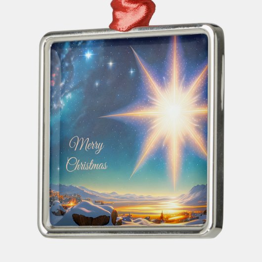 Kerstster, charmant winterlandschap 's nachts metalen ornament (Links)