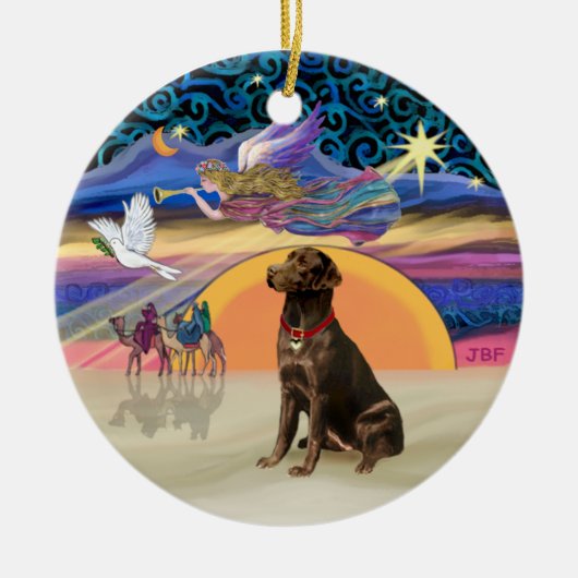 Kerstster - Chocolade Labrador Keramisch Ornament (Voorkant)