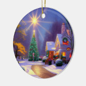 Kerstster die over een kerstboom schittert keramisch ornament (Links)