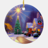 Kerstster die over een kerstboom schittert keramisch ornament (Achterkant)