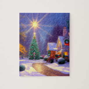 Kerstster die over een kerstboom schittert legpuzzel