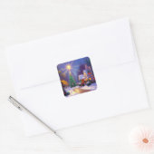 Kerstster die over een kerstboom schittert vierkante sticker (Envelop)