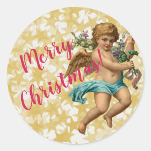 Kerstster en Angel Merry Kerstmis Classic R Ronde Sticker
