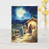 Kerstster en Drie Koningen Waterverf Kunst Kaart (Gele Bloem)