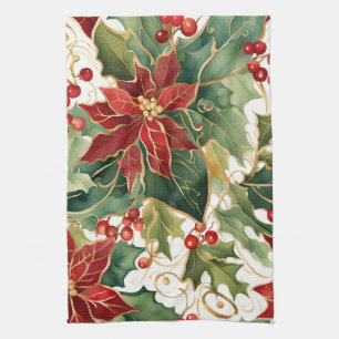 kerstster en hulst keukenhanddoek