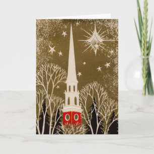 Kerstster en Steeple op Goud Feestdagen Kaart