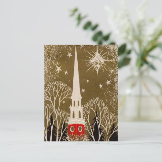 Kerstster en Steeple op Goud Feestdagenkaart (Staand voorkant)