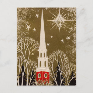 Kerstster en Steeple op Goud Feestdagenkaart