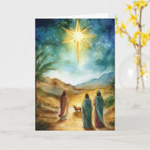 Kerstster en Wijze Mannen Waterverf Geboorte Kaart (Gele Bloem)