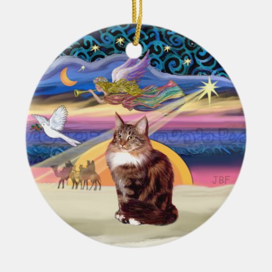 Kerstster - Maine Coon kat 9 Keramisch Ornament (Voorkant)