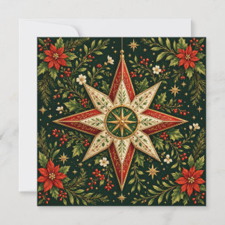 Kerstster Ornament Poinsettia Hulst Vintage Kaart