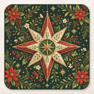 Kerstster Ornament Poinsettia Hulst Vintage Kartonnen Onderzetters