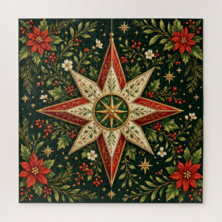 Kerstster Ornament Poinsettia Hulst Vintage Legpuzzel