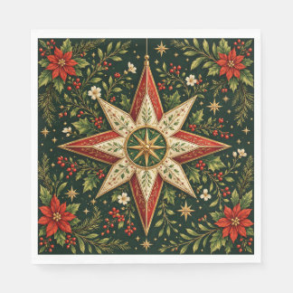 Kerstster Ornament Poinsettia Hulst Vintage Servet