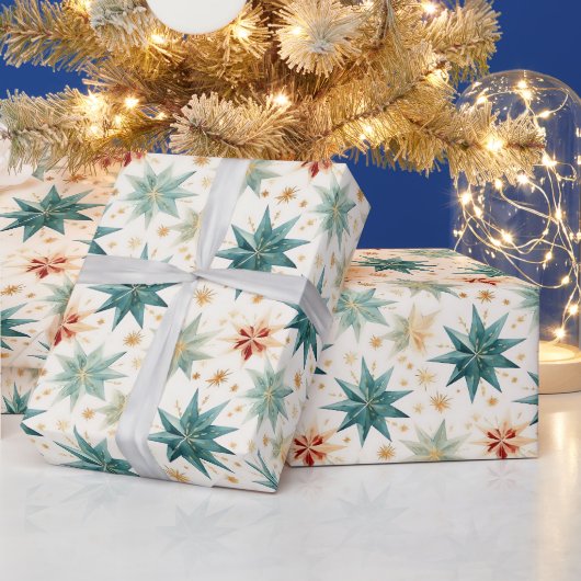 Kerstster Ornamenten Groen Goud Kerst Cadeaupapier (Feestdagen)