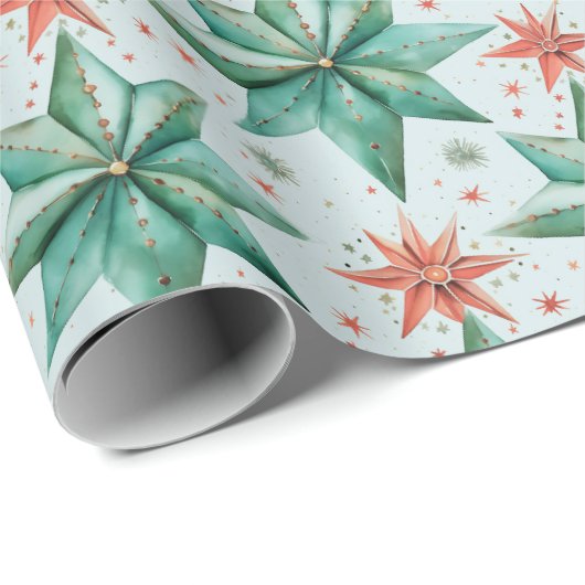 Kerstster Ornamenten Moderne Kerst Cadeaupapier (Rol Hoek)