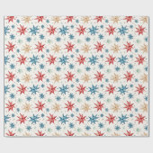 Kerstster Ornamenten Rood Blauw Moderne Kerst Cadeaupapier (Vlak)