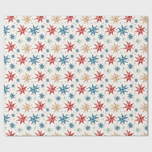 Kerstster Ornamenten Rood Blauw Moderne Kerst Cadeaupapier (Vlak)