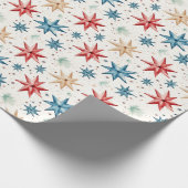 Kerstster Ornamenten Rood Blauw Moderne Kerst Cadeaupapier (Hoek)