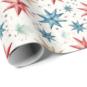 Kerstster Ornamenten Rood Blauw Moderne Kerst Cadeaupapier (Rol Hoek)