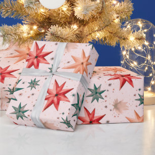 Kerstster Ornamenten Rood Blauw Moderne Kerst Cadeaupapier