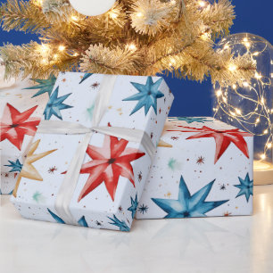 Kerstster Ornamenten Rood Blauw Moderne Kerst Cadeaupapier