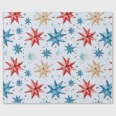 Kerstster Ornamenten Rood Blauw Moderne Kerst Cadeaupapier (Vlak)
