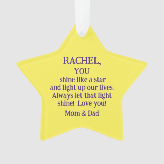 Kerstster/ouders naar dochter/u bent net zo ornament (voorkant)