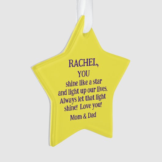 Kerstster/ouders naar dochter/u bent net zo ornament (voorkant)