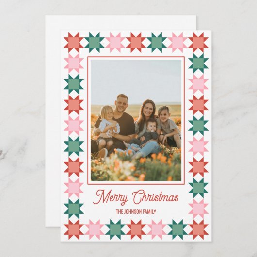 Kerstster patchwork ingelijst Vakantie foto kaart (Voorkant / Achterkant)