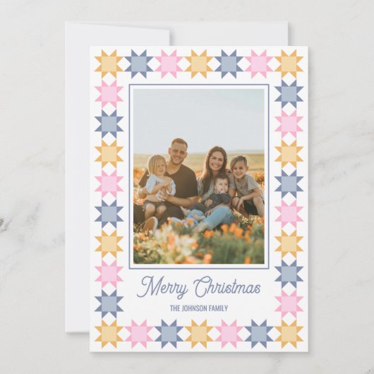 Kerstster patchwork omlijst kerst foto kaart (Voorkant)