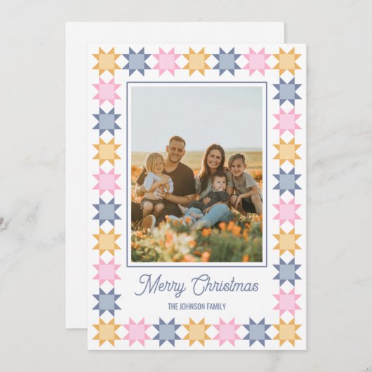 Kerstster patchwork omlijst kerst foto kaart (Voorkant / Achterkant)
