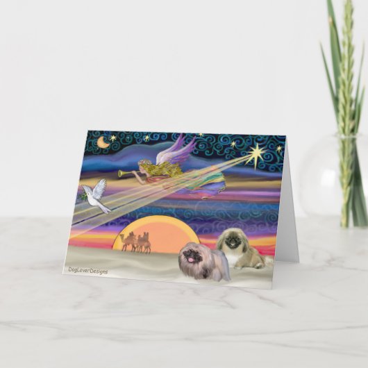 Kerstster - Pekingees (twee) Feestdagen Kaart (Voorkant)