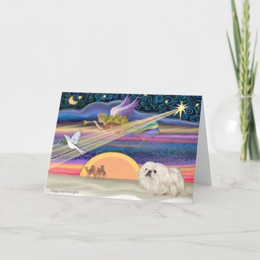 Kerstster - Pekingees (wit) Feestdagen Kaart (Voorkant)