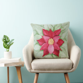 Kerstster Poinsettia Waterverf Handgeschilderd Kussen
