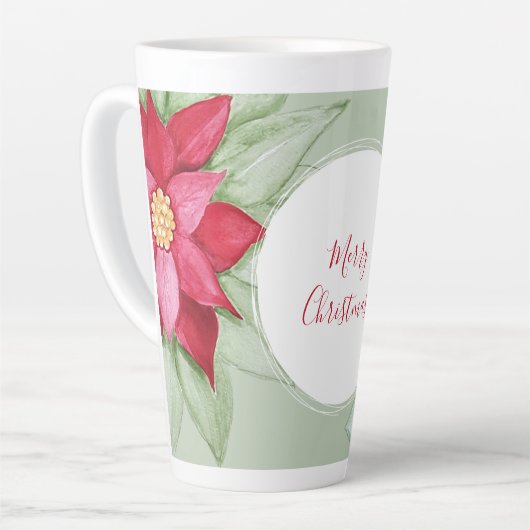 Kerstster Poinsettia Waterverf Handgeschilderd Latte Mok (Linkerhoek)