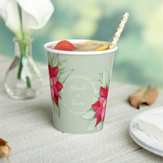 Kerstster Poinsettia Waterverf Handgeschilderd Papieren Bekers (Insitu)