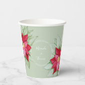 Kerstster Poinsettia Waterverf Handgeschilderd Papieren Bekers (Voorkant)