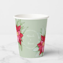 Kerstster Poinsettia Waterverf Handgeschilderd Papieren Bekers