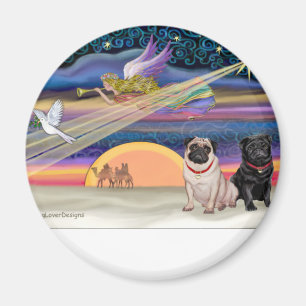 Kerstster - Pugs (twee, roomkleurig + Zwart) Magneet