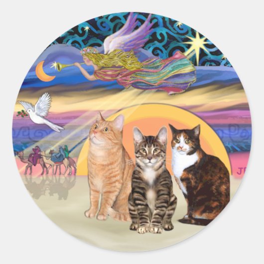 Kerstster (R) -Drie katten (AmSH) Ronde Sticker (Voorkant)