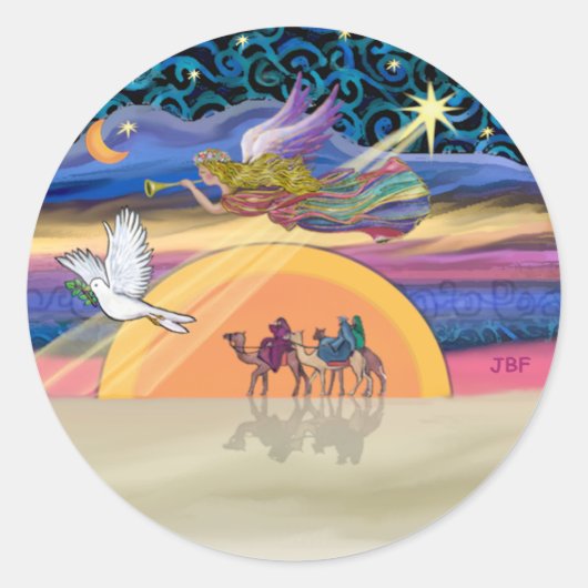 Kerstster Ronde Sticker (Voorkant)