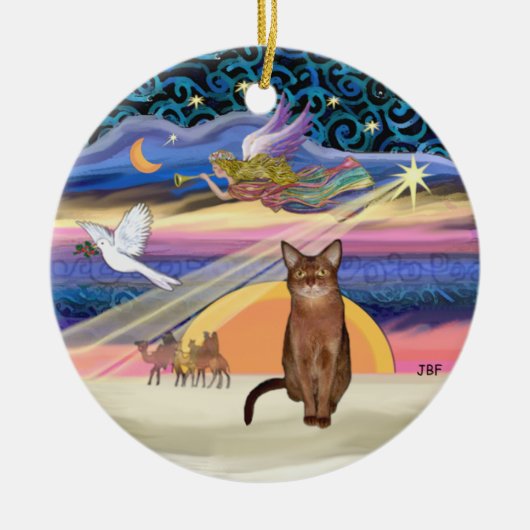 Kerstster - rood Abyssijnse kat Keramisch Ornament (Voorkant)
