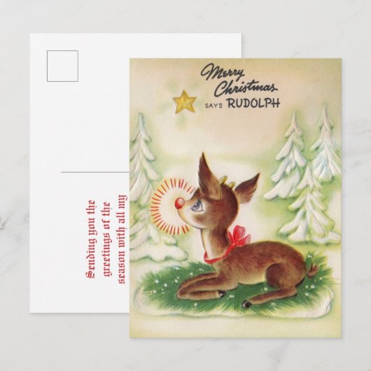 kerstster Rudolph Feestdagenkaart (Voorkant / Achterkant)