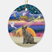 Kerstster - Russische Blauwe kat Keramisch Ornament (Links)