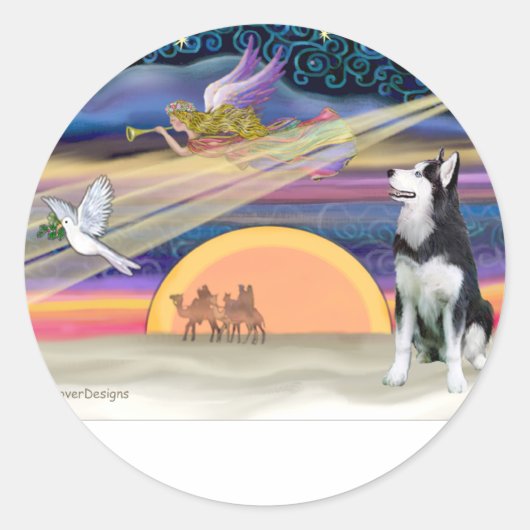 Kerstster - Siberian Husky 1 Ronde Sticker (Voorkant)